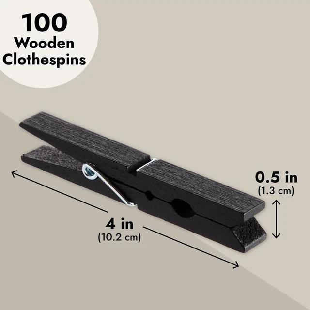 Alt view image 5 of 7 - Wooden Clothespins - Indoor Laundry Hanging & Laundry Clips - Wooden Clothes Pins for Crafts & Photo Clips - Strong Spring Grip & Mini Clothespins - Pack of 100, 4 in, Black
