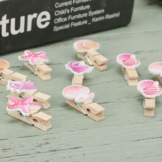 Alt view image 2 of 7 - Shell Clip Photo 30-Pack Ocean Theme Mini Clothespins for Photo Display Memo Holder Note Cards Memory Wall Home Office Wedding Party Decor 1.
