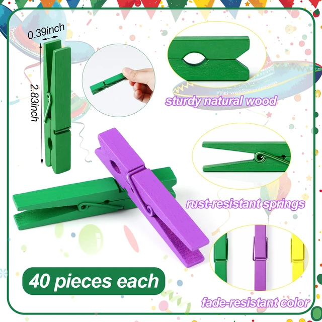 Alt view image 2 of 6 - Colored Clothes Pins 2.9" Wooden Clothespin Clothesline Clips for Crafts Photos Pegs Pictures Decoration Clip, Hanging Clothes, DIY Wreath(Yellow, Green, Purple,120 Pcs)