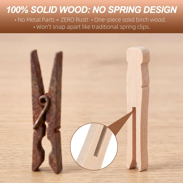 Alt view image 6 of 7 - 100-Pack Wooden Clothespins, 2.55-Inch Flat Slotted Clothespins | Old-Fashioned Springless Wood Craft Clips with Smooth Finish for Photo Display, Classroom Projects, Decorations and Laundry