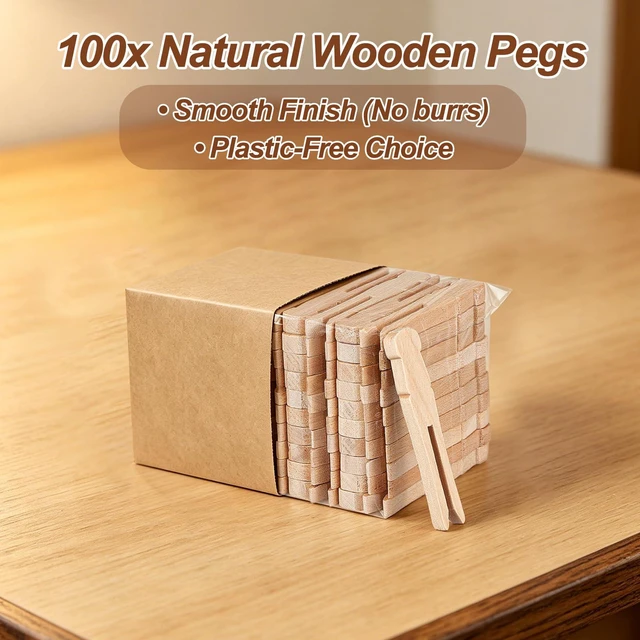 Alt view image 7 of 7 - 100-Pack Wooden Clothespins, 2.55-Inch Flat Slotted Clothespins | Old-Fashioned Springless Wood Craft Clips with Smooth Finish for Photo Display, Classroom Projects, Decorations and Laundry