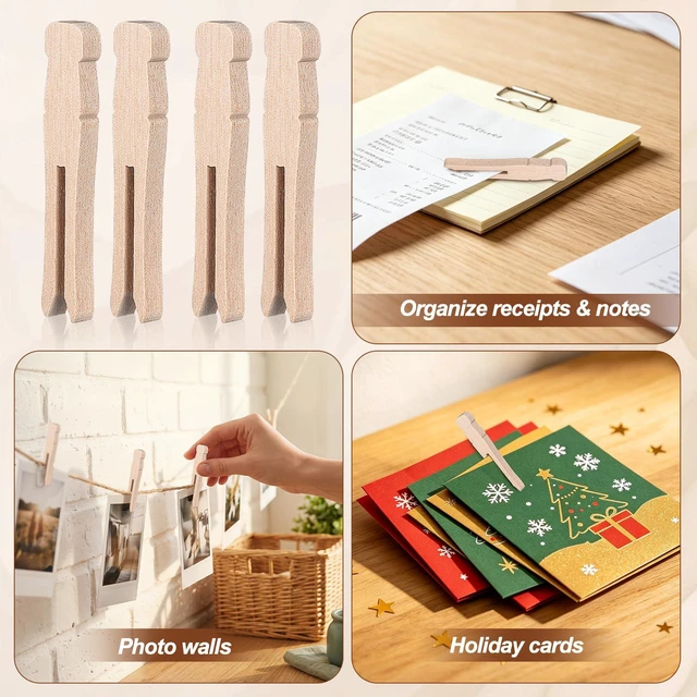 Alt view image 4 of 7 - 100-Pack Wooden Clothespins, 2.55-Inch Flat Slotted Clothespins | Old-Fashioned Springless Wood Craft Clips with Smooth Finish for Photo Display, Classroom Projects, Decorations and Laundry
