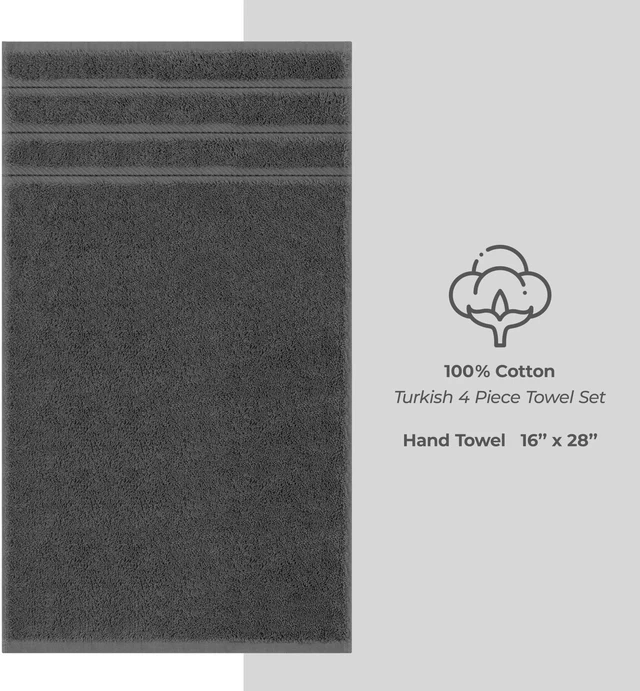Alt view image 4 of 7 - 100% Cotton Luxury Turkish Towels, 4 PC Hand Towel Set | Soft Absorbent Quick Dry OEKO Tex Standard 100 Certificated Durable Machine Washable Premium Hotel Quality