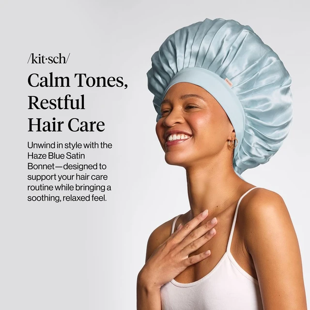 Alt view image 2 of 7 - XL Satin Bonnet for Sleeping - Haze Blue | Softer Than Silk Bonnet For Sleeping Women - Secure Fit, Adjustable & Prevents Breakage Hair Bonnet For Sleeping
