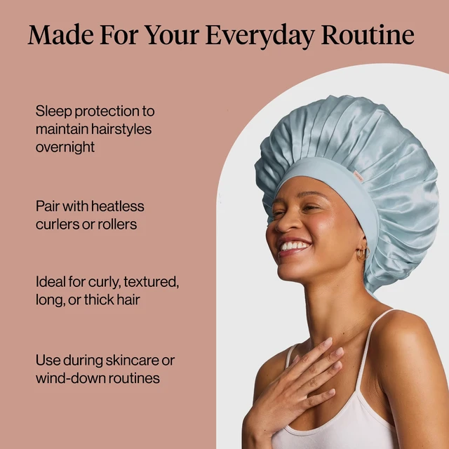 Alt view image 6 of 7 - XL Satin Bonnet for Sleeping - Haze Blue | Softer Than Silk Bonnet For Sleeping Women - Secure Fit, Adjustable & Prevents Breakage Hair Bonnet For Sleeping