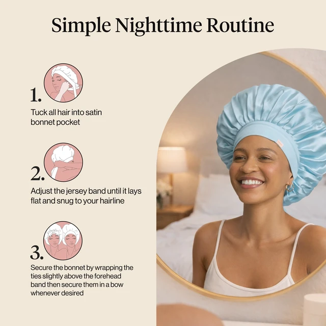 Alt view image 7 of 7 - XL Satin Bonnet for Sleeping - Haze Blue | Softer Than Silk Bonnet For Sleeping Women - Secure Fit, Adjustable & Prevents Breakage Hair Bonnet For Sleeping