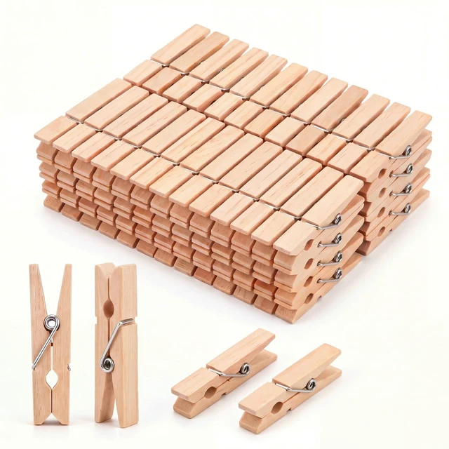 Main image of 300 Pcs 1.4 Inch Mini Wooden Clothespins Small Clothes Pins, Natural | Wooden Clothespins, Mini Photo Clips, Rust Resistant Spring, for Baby Shower Christmas Crafts DIY Project Laundry Snack Bags