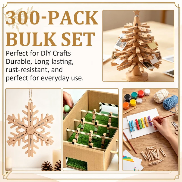 Alt view image 4 of 6 - 300 Pcs 1.4 Inch Mini Wooden Clothespins Small Clothes Pins, Natural | Wooden Clothespins, Mini Photo Clips, Rust Resistant Spring, for Baby Shower Christmas Crafts DIY Project Laundry Snack Bags