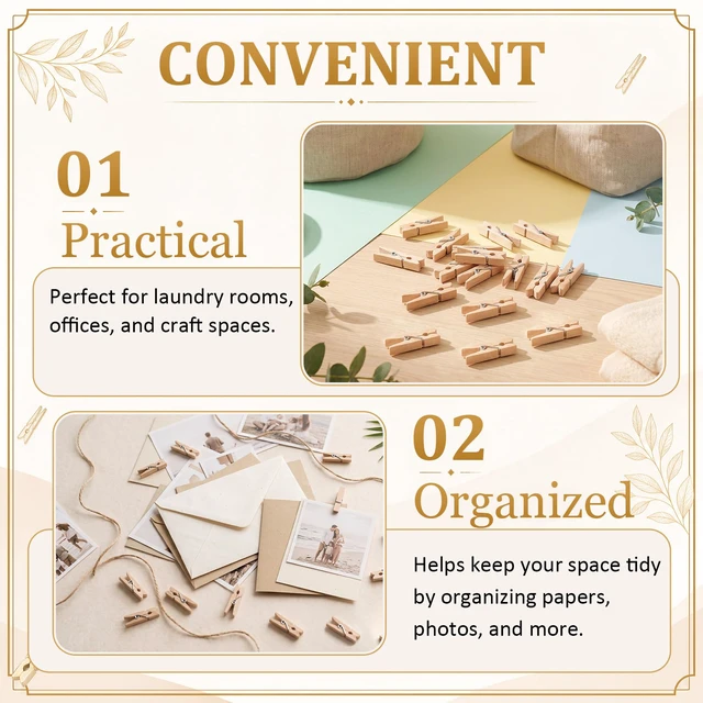 Alt view image 5 of 6 - 300 Pcs 1.4 Inch Mini Wooden Clothespins Small Clothes Pins, Natural | Wooden Clothespins, Mini Photo Clips, Rust Resistant Spring, for Baby Shower Christmas Crafts DIY Project Laundry Snack Bags