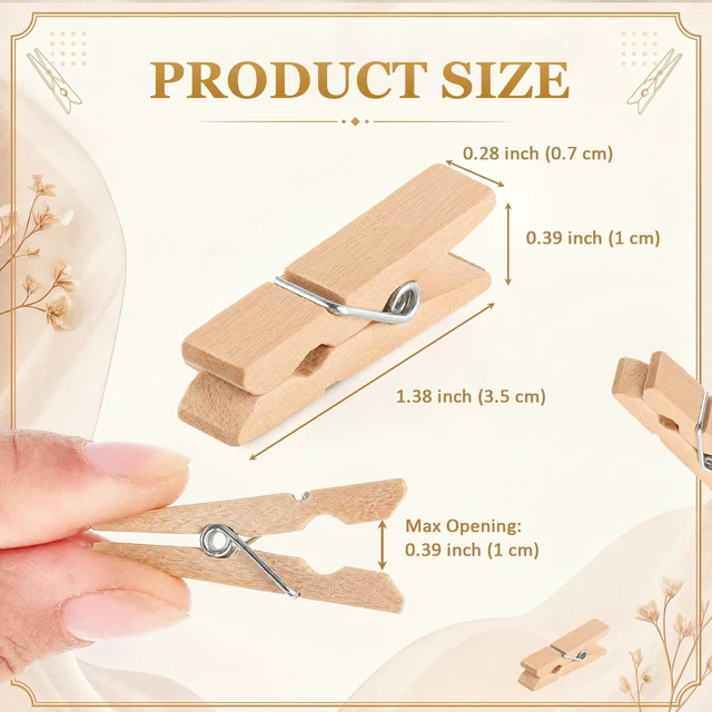 Alt view image 2 of 6 - 300 Pcs 1.4 Inch Mini Wooden Clothespins Small Clothes Pins, Natural | Wooden Clothespins, Mini Photo Clips, Rust Resistant Spring, for Baby Shower Christmas Crafts DIY Project Laundry Snack Bags