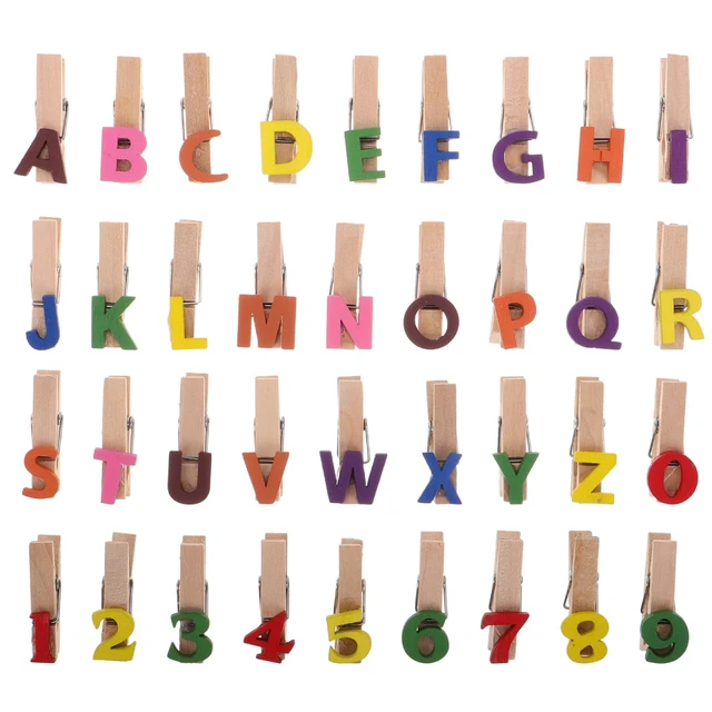 Alt view image 3 of 7 - Mini Wooden Letter and Number Clothespins for Photos and Notes | Photos, place cards, labels, classroom notes, and craft displays gain letter-and-number clips for flexible visual marking