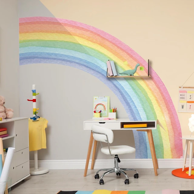 Alt view image 2 of 7 - 55"x63" Large Rainbow Wall Stickers, Mural Watercolor Half Rainbow Wall Decals Peel and Stick Vinyl Wall Art Decor for Girls Bedroom Kids Nursery Living Room Playroom Toddler