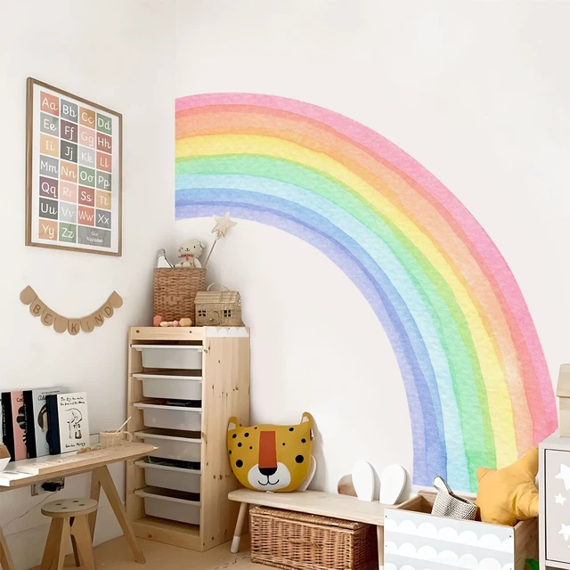 Alt view image 5 of 7 - 55"x63" Large Rainbow Wall Stickers, Mural Watercolor Half Rainbow Wall Decals Peel and Stick Vinyl Wall Art Decor for Girls Bedroom Kids Nursery Living Room Playroom Toddler