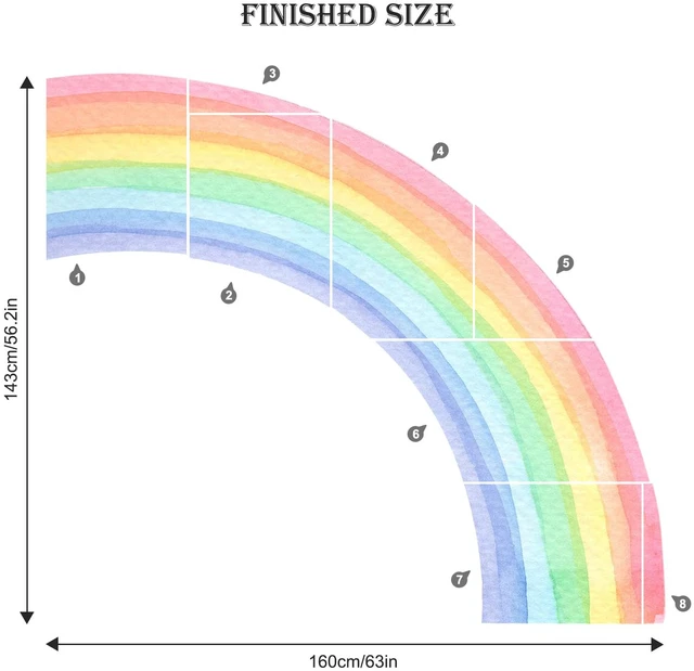 Alt view image 6 of 7 - 55"x63" Large Rainbow Wall Stickers, Mural Watercolor Half Rainbow Wall Decals Peel and Stick Vinyl Wall Art Decor for Girls Bedroom Kids Nursery Living Room Playroom Toddler