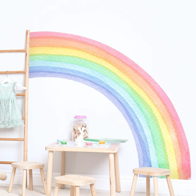 Alt view image 7 of 7 - 55"x63" Large Rainbow Wall Stickers, Mural Watercolor Half Rainbow Wall Decals Peel and Stick Vinyl Wall Art Decor for Girls Bedroom Kids Nursery Living Room Playroom Toddler