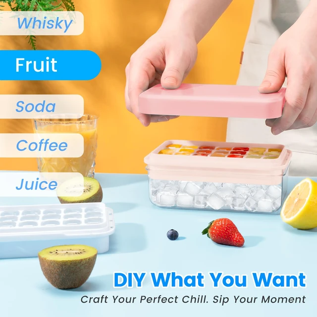 Alt view image 4 of 7 - Ice Cube Tray with Lid and Bin, Easy Release 56 Cubes for Freezer | Food-grade BPA-free PP and ABS. Ice cubes for fruit, cocktails, iced coffee. Space-saving stackable with scoop
