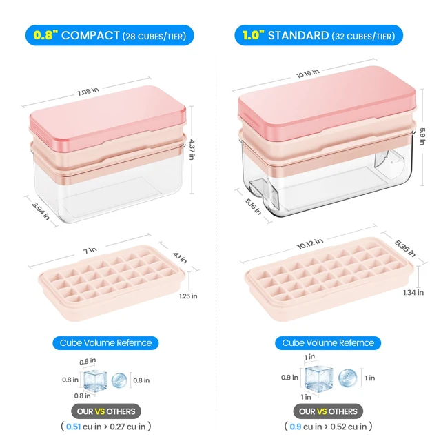 Alt view image 5 of 7 - Ice Cube Tray with Lid and Bin, Easy Release 56 Cubes for Freezer | Food-grade BPA-free PP and ABS. Ice cubes for fruit, cocktails, iced coffee. Space-saving stackable with scoop