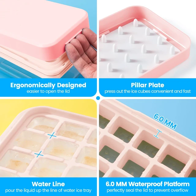Alt view image 7 of 7 - Ice Cube Tray with Lid and Bin, Easy Release 56 Cubes for Freezer | Food-grade BPA-free PP and ABS. Ice cubes for fruit, cocktails, iced coffee. Space-saving stackable with scoop