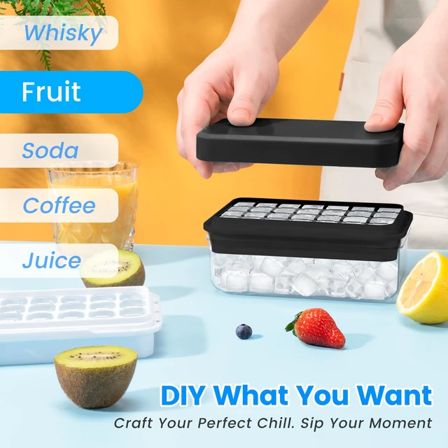 Alt view image 4 of 7 - Ice Cube Tray with Lid and Bin, Easy Release 56 Cubes for Freezer | Food-grade BPA-free PP and ABS. Ice cubes for fruit, cocktails, iced coffee. Space-saving stackable with scoop