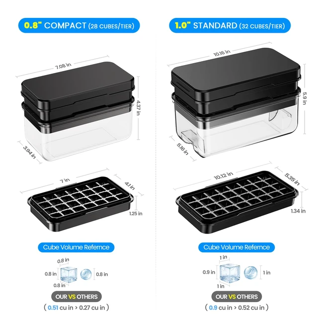 Alt view image 5 of 7 - Ice Cube Tray with Lid and Bin, Easy Release 56 Cubes for Freezer | Food-grade BPA-free PP and ABS. Ice cubes for fruit, cocktails, iced coffee. Space-saving stackable with scoop