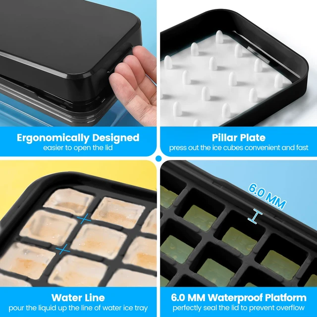 Alt view image 6 of 7 - Ice Cube Tray with Lid and Bin, Easy Release 56 Cubes for Freezer | Food-grade BPA-free PP and ABS. Ice cubes for fruit, cocktails, iced coffee. Space-saving stackable with scoop