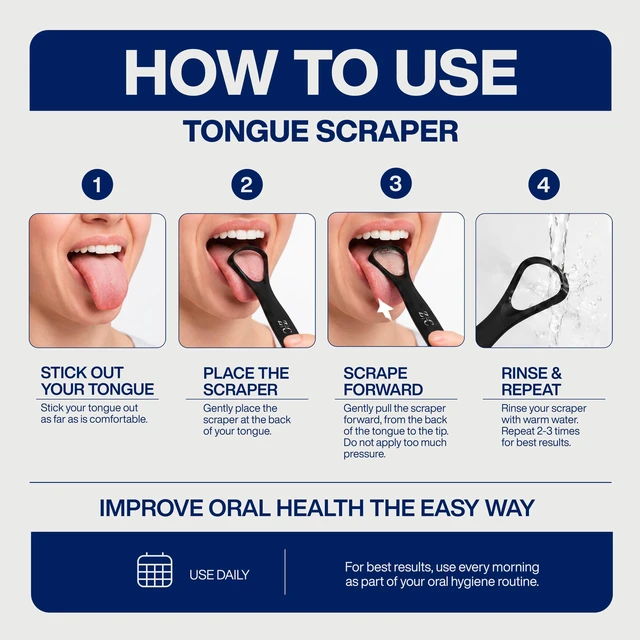 Alt view image 5 of 6 - Tongue Scraper for Adults (3 Pack) - 304 Surgical Grade Stainless Steel Tongue Scrubber & Cleaner with Travel Case, Reduces Bad Breath, Black Ergonomic Metal Tongue Brush, Dishwasher Safe