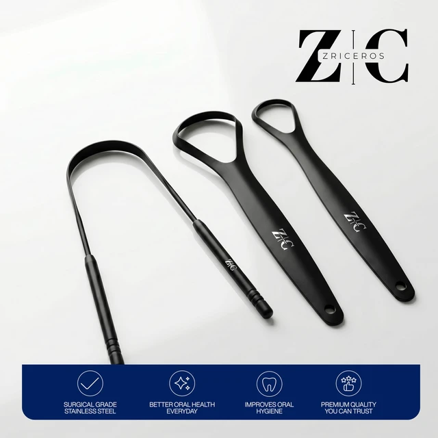 Alt view image 6 of 6 - Tongue Scraper for Adults (3 Pack) - 304 Surgical Grade Stainless Steel Tongue Scrubber & Cleaner with Travel Case, Reduces Bad Breath, Black Ergonomic Metal Tongue Brush, Dishwasher Safe