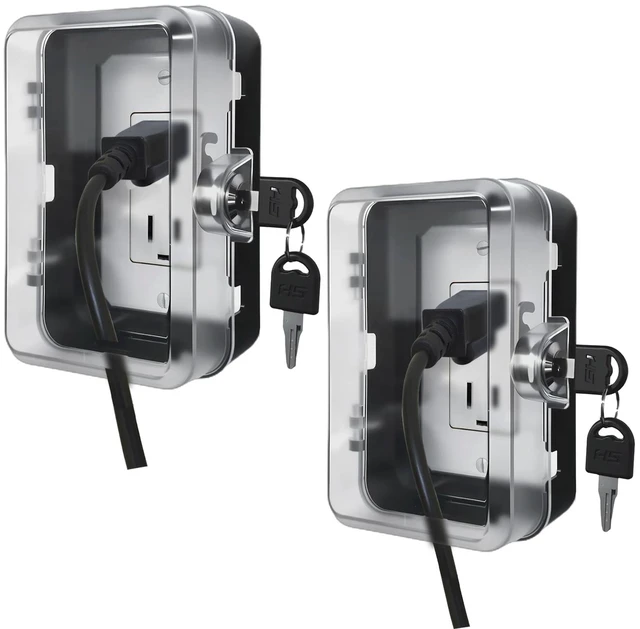 Main image of Child Proof Outlet Lock Box with 2 Durable Keys - Heavy Duty Safety Cover for Baby Proofing, Tool-Free Installation, More Space for Large Plugs Universal Fit Socket Protector (2 Pack, Black)