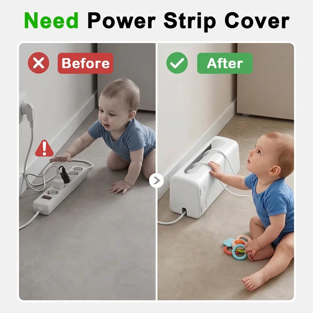Alt view image 2 of 7 - Baby Proof Power Strip Cover Box, 2 Pack | Adjustable Length,Baby Proof Cords,Baby Proof Surge Protector,Fits Most Power Strip,Lock System,Simple to Use,ABS