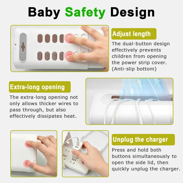 Alt view image 3 of 7 - Baby Proof Power Strip Cover Box, 2 Pack | Adjustable Length,Baby Proof Cords,Baby Proof Surge Protector,Fits Most Power Strip,Lock System,Simple to Use,ABS