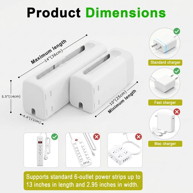 Alt view image 5 of 7 - Baby Proof Power Strip Cover Box, 2 Pack | Adjustable Length,Baby Proof Cords,Baby Proof Surge Protector,Fits Most Power Strip,Lock System,Simple to Use,ABS