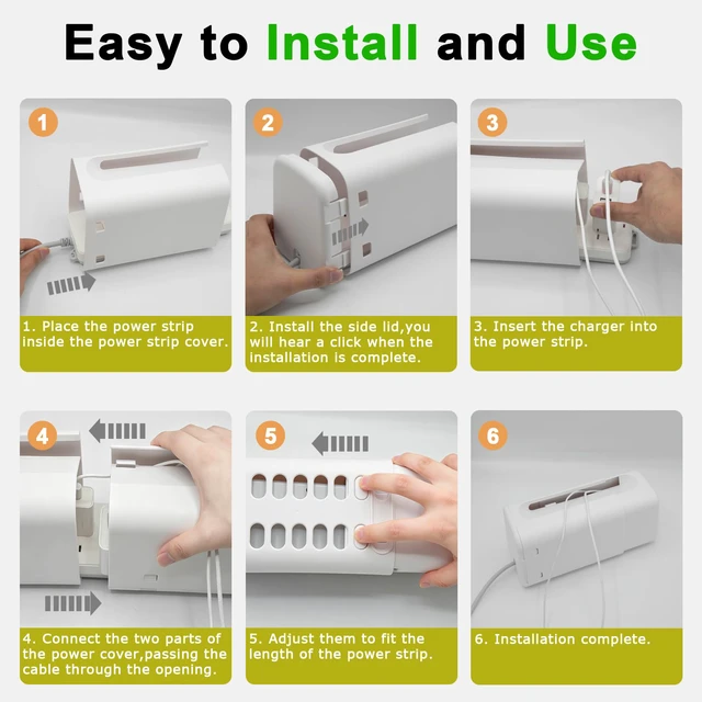 Alt view image 7 of 7 - Baby Proof Power Strip Cover Box, 2 Pack | Adjustable Length,Baby Proof Cords,Baby Proof Surge Protector,Fits Most Power Strip,Lock System,Simple to Use,ABS