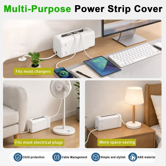 Alt view image 6 of 7 - Baby Proof Power Strip Cover Box, 2 Pack | Adjustable Length,Baby Proof Cords,Baby Proof Surge Protector,Fits Most Power Strip,Lock System,Simple to Use,ABS