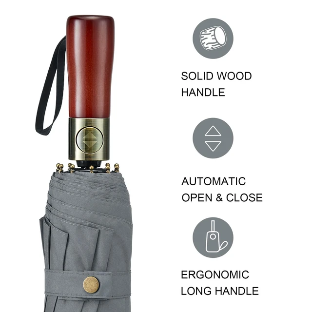 Alt view image 3 of 7 - 54 Inch Large Windproof Golf Umbrella Compact Umbrellas for Rain | Vented Double Canopy, Auto Open Close, Wooden Handle, Oversized Folding Umbrella for Travel, 10 Ribs, 2 people, Grey