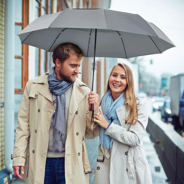 Alt view image 7 of 7 - 54 Inch Large Windproof Golf Umbrella Compact Umbrellas for Rain | Vented Double Canopy, Auto Open Close, Wooden Handle, Oversized Folding Umbrella for Travel, 10 Ribs, 2 people, Grey