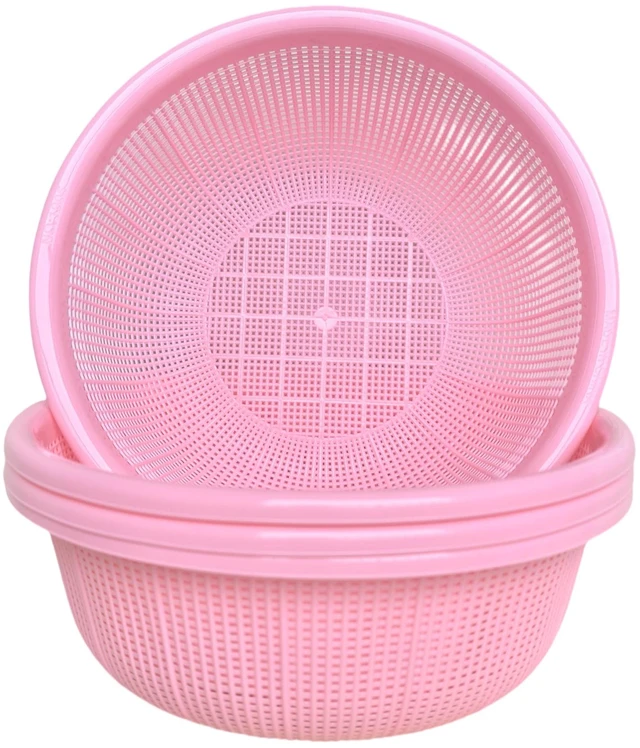 Main image of 4 pcs Plastic Wash Basket Round Perforated Colander Wash Vegetables and Fruits Drain Cooked Pasta Kitchen Essentials Food Strainer Basket Strainer Kitchen pink