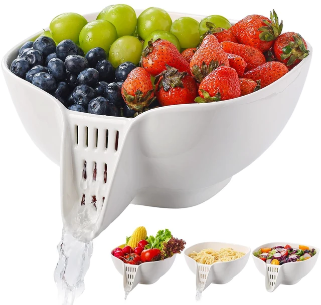 Main image of Ceramic Drain Basket 60 Oz - Porcelain Colander with Integrated Spout for Kitchen, Food Strainer for Vegetables, Fruit, Pasta, Heat-Resistant Dishwasher Safe