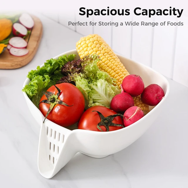 Alt view image 7 of 7 - Ceramic Drain Basket 60 Oz - Porcelain Colander with Integrated Spout for Kitchen, Food Strainer for Vegetables, Fruit, Pasta, Heat-Resistant Dishwasher Safe