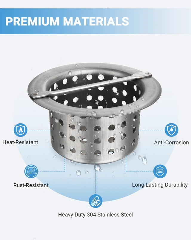 Alt view image 5 of 7 - Commercial Floor Drain Strainer Basket, Heavy Duty 304 Stainless Steel Hair Catcher with Handle, Drain Filter for Kitchen/Utility Sinks & Floor Troughs - Prevents Clogs (Outer Diameter 5 Inch)