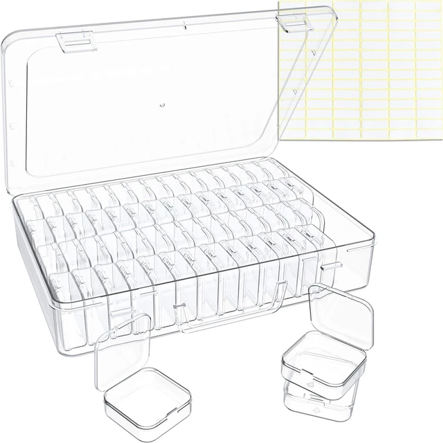 Main image of Bead Organizer Box, 60 Pack Small Clear Storage Boxes with Labels, Large Travel Craft Case with Handle, Mini Plastic Containers for Jewelry Making Diamonds DIY Pony Bracelet Screws Seeds Small Parts