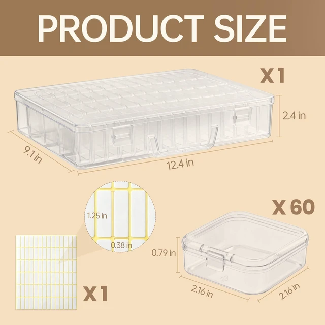 Alt view image 2 of 7 - Bead Organizer Box, 60 Pack Small Clear Storage Boxes with Labels, Large Travel Craft Case with Handle, Mini Plastic Containers for Jewelry Making Diamonds DIY Pony Bracelet Screws Seeds Small Parts