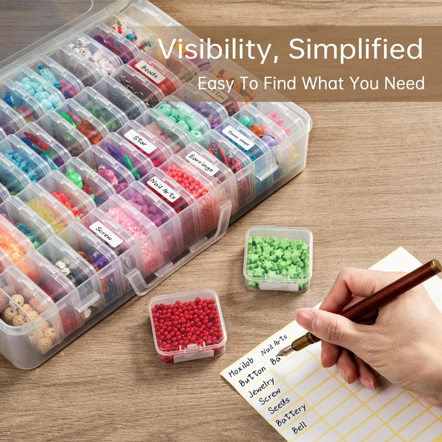 Alt view image 4 of 7 - Bead Organizer Box, 60 Pack Small Clear Storage Boxes with Labels, Large Travel Craft Case with Handle, Mini Plastic Containers for Jewelry Making Diamonds DIY Pony Bracelet Screws Seeds Small Parts