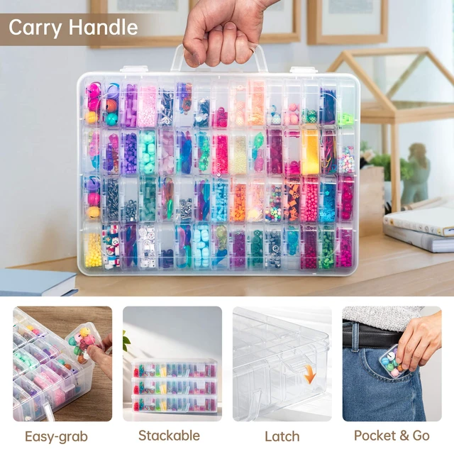 Alt view image 5 of 7 - Bead Organizer Box, 60 Pack Small Clear Storage Boxes with Labels, Large Travel Craft Case with Handle, Mini Plastic Containers for Jewelry Making Diamonds DIY Pony Bracelet Screws Seeds Small Parts