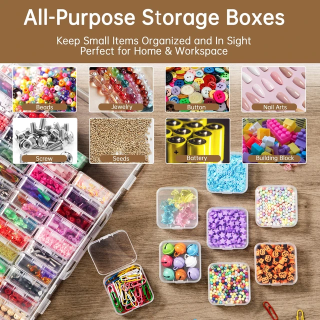 Alt view image 6 of 7 - Bead Organizer Box, 60 Pack Small Clear Storage Boxes with Labels, Large Travel Craft Case with Handle, Mini Plastic Containers for Jewelry Making Diamonds DIY Pony Bracelet Screws Seeds Small Parts