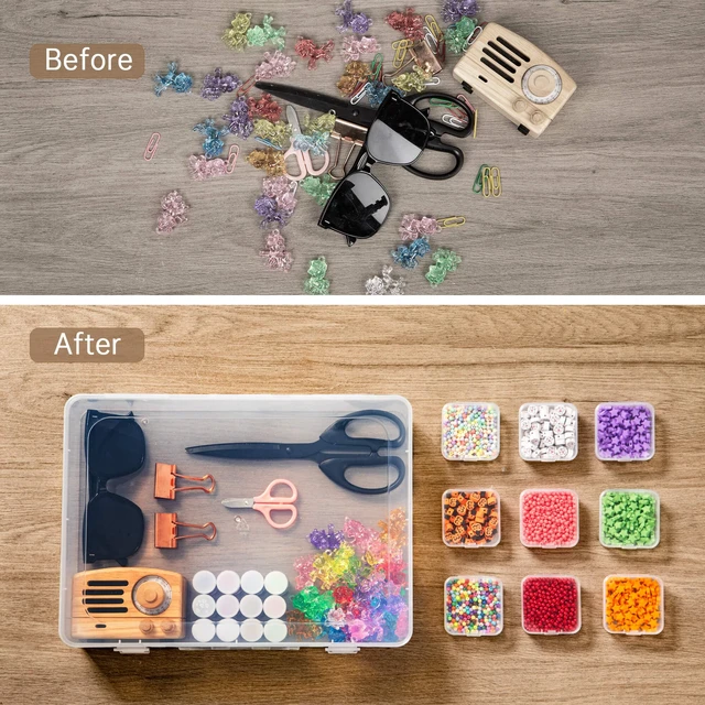 Alt view image 7 of 7 - Bead Organizer Box, 60 Pack Small Clear Storage Boxes with Labels, Large Travel Craft Case with Handle, Mini Plastic Containers for Jewelry Making Diamonds DIY Pony Bracelet Screws Seeds Small Parts