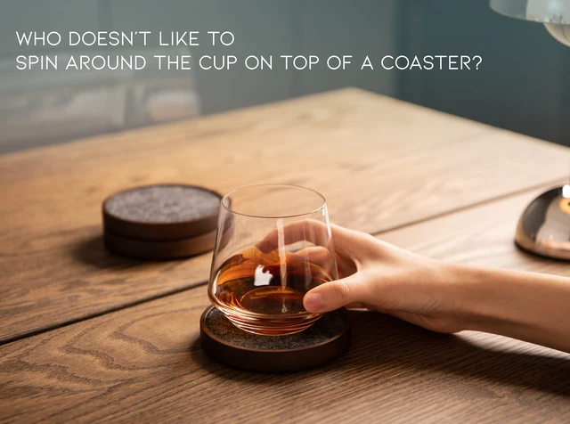 Alt view image 6 of 7 - Wood Coaster for Drinks, 4.3 Inch, Set of 6, Absorbent and Insulation Felt Stackable Cup Holders, Coasters for Wooden Table, Designed by