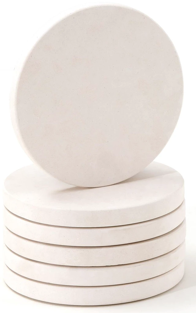 Main image of Limestone Water Absorbing Marble Coaster Set - Pack of 6 Absorbs Condensation and Spills Effectively Neutral Color Tone Complements Home Decor and bar Ideal