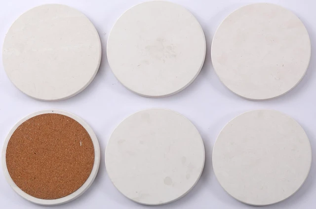 Alt view image 6 of 7 - Limestone Water Absorbing Marble Coaster Set - Pack of 6 Absorbs Condensation and Spills Effectively Neutral Color Tone Complements Home Decor and bar Ideal
