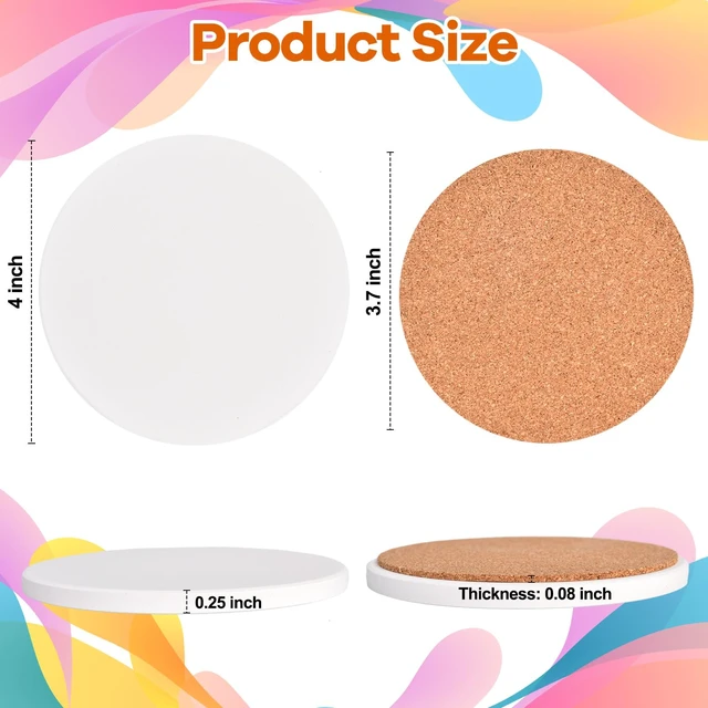 Alt view image 3 of 7 - 24 Pcs Round Ceramic Tiles for Crafts 4x4 White Ceramic Coasters for Crafts with Cork Backing Pads Blank Unglazed Tiles for Painting, Alcohol Ink, Acrylic Pouring, DIY Coaster