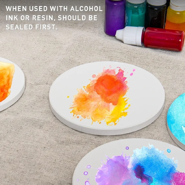 Alt view image 5 of 7 - 24 Pcs Round Ceramic Tiles for Crafts 4x4 White Ceramic Coasters for Crafts with Cork Backing Pads Blank Unglazed Tiles for Painting, Alcohol Ink, Acrylic Pouring, DIY Coaster